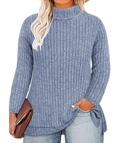 Plus Size V Neck Tops for Women Long Sleeve Lightweight Knitwear Winter Solid Color Loose Casual Sweater Shirt A2-blue $15.11...