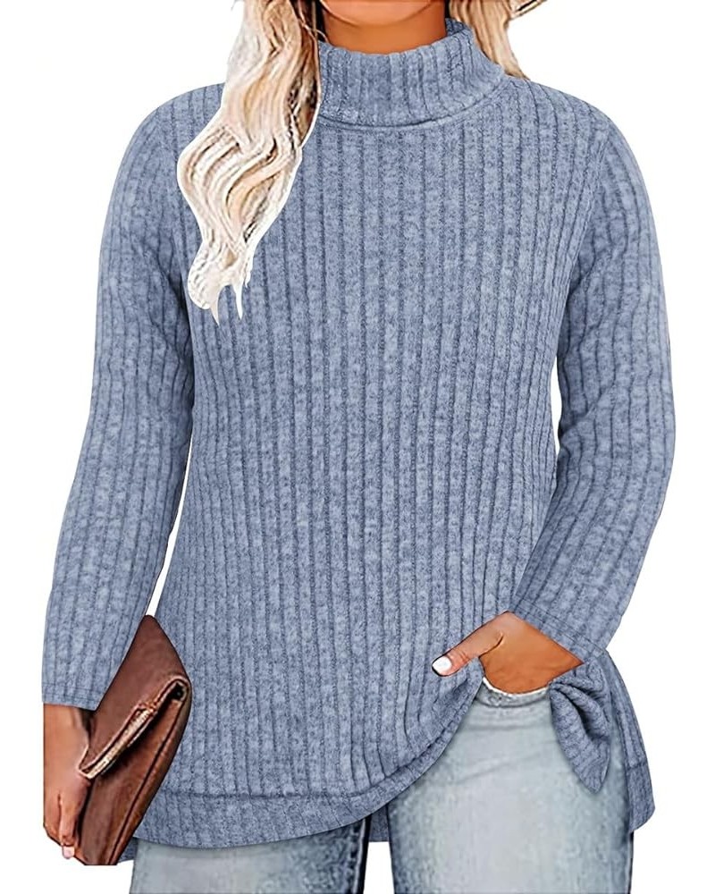 Plus Size V Neck Tops for Women Long Sleeve Lightweight Knitwear Winter Solid Color Loose Casual Sweater Shirt A2-blue $15.11...