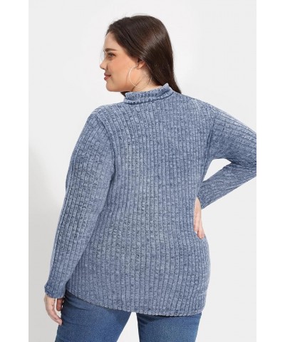 Plus Size V Neck Tops for Women Long Sleeve Lightweight Knitwear Winter Solid Color Loose Casual Sweater Shirt A2-blue $15.11...