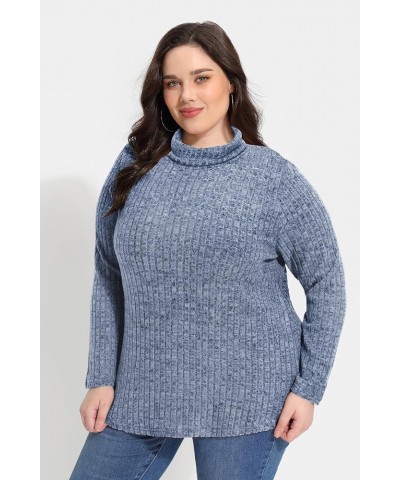 Plus Size V Neck Tops for Women Long Sleeve Lightweight Knitwear Winter Solid Color Loose Casual Sweater Shirt A2-blue $15.11...