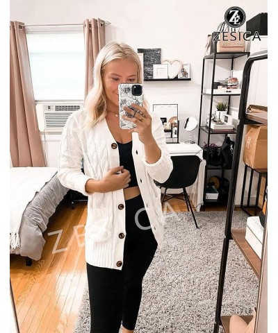 Women's 2024 Fall Casual Long Sleeve Button Down Open Front Cable Knit Cardigan Sweater Coat White $24.07 Sweaters