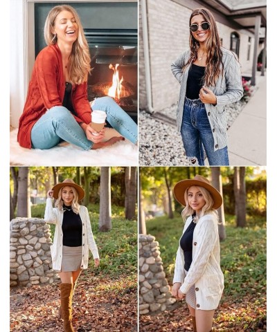 Women's 2024 Fall Casual Long Sleeve Button Down Open Front Cable Knit Cardigan Sweater Coat White $24.07 Sweaters