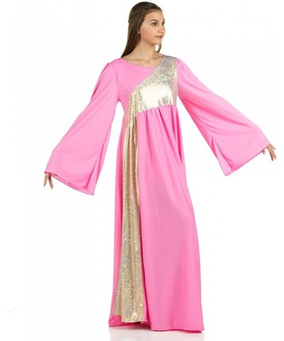 Womens Shimmery Asymmetrical Bell Sleeve Dance Dress Pink-gold $20.16 Dresses