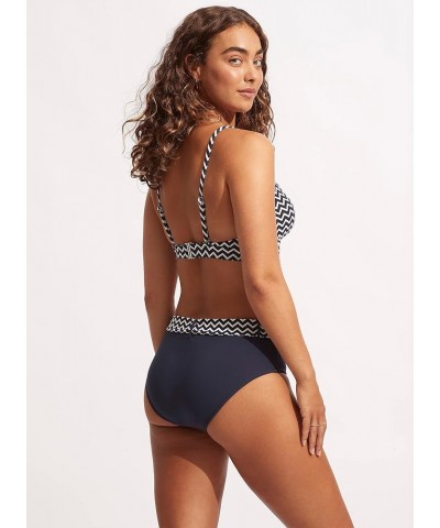 Women's Standard Belted Wide Side Retro Mid Rise Bikini Bottom Sienna True Navy $8.43 Swimsuits