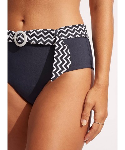 Women's Standard Belted Wide Side Retro Mid Rise Bikini Bottom Sienna True Navy $8.43 Swimsuits