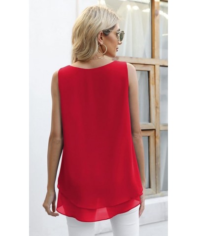 Women's Sleeveless Chiffon Tank Top Double Layers Casual Blouse Tunic D Red $13.12 Tanks