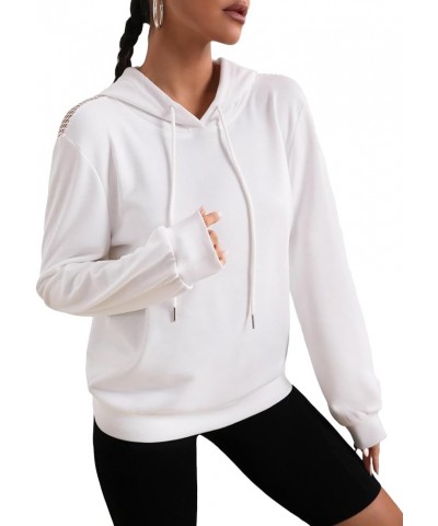 Women's Fishnet Sheer Long Sleeve Drawstring Hoodie Sweatshirt Pullover Top White $12.40 Hoodies & Sweatshirts