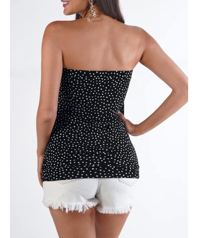 Women's Summer Beach Tie Dye Sleeveless Stretchy Pleated Tube Tops Black Polka Dots $14.99 Tanks