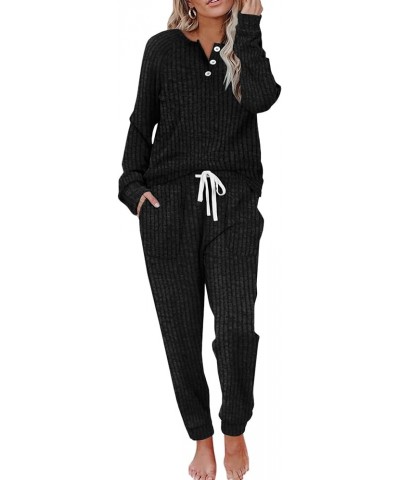 Two Piece Outfits for Women Lounge Sets Button Down Sweatshirt Sweatpants Sweatsuits Set with Pockets Long Sleeve 1-black $18...