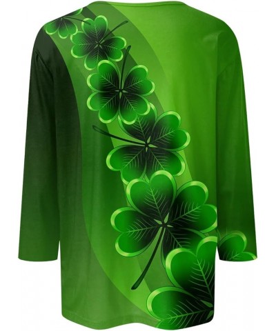 St Patricks Day Tops for Women Shamrock Printed T-Shirts 2024 Trendy 3/4 Sleeves Round Neck Casual Loose Fit Tops 02-turquois...