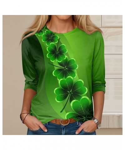 St Patricks Day Tops for Women Shamrock Printed T-Shirts 2024 Trendy 3/4 Sleeves Round Neck Casual Loose Fit Tops 02-turquois...