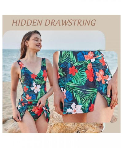 One Piece Swimdress Swimsuits for Women Tummy Control Tie Knot Swim Skirt V Neck Bathing Suit Flower $22.79 Swimsuits