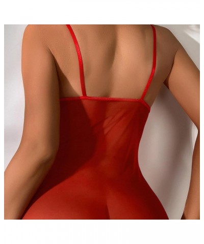 Women's Deep V Neck Lace Mesh Babydolls Lingerie Sexy Bow Chemise Full Slip Nightgowns Sleepwear 03-red $10.79 Lingerie