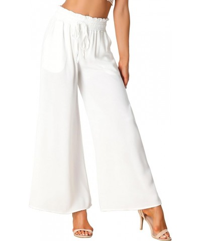 Women's Casual High Waist Drawstring Loose Fit Pocket Wide Leg Pants White $12.30 Pants