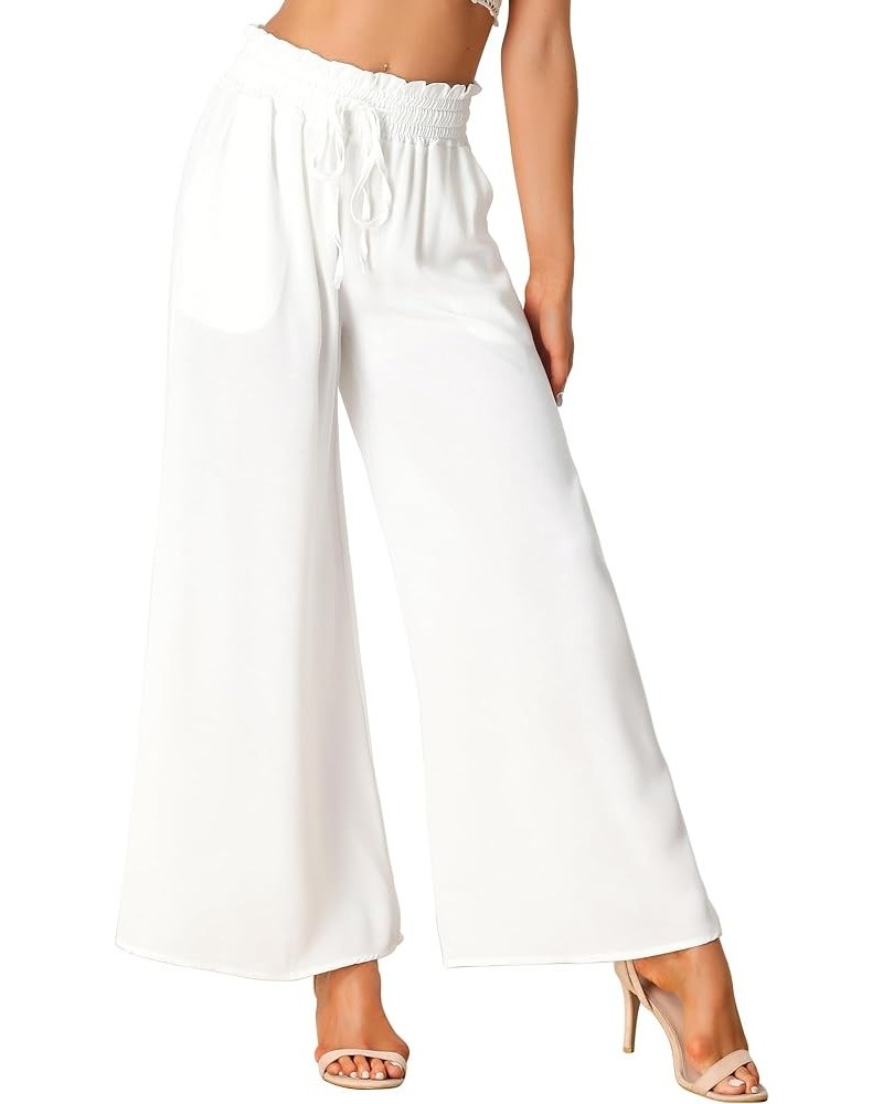 Women's Casual High Waist Drawstring Loose Fit Pocket Wide Leg Pants White $12.30 Pants