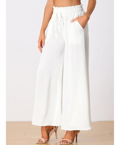 Women's Casual High Waist Drawstring Loose Fit Pocket Wide Leg Pants White $12.30 Pants