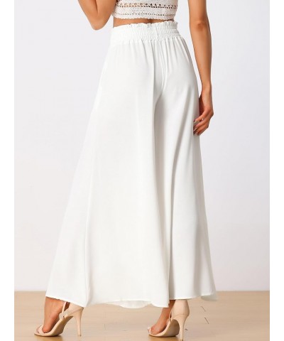 Women's Casual High Waist Drawstring Loose Fit Pocket Wide Leg Pants White $12.30 Pants