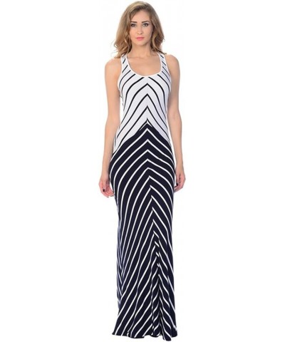 Women's Maxi Dress Sleeveless with Cross Back Navy Blue White $17.89 Dresses