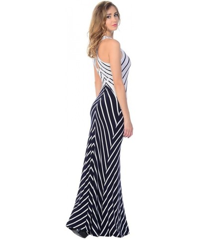 Women's Maxi Dress Sleeveless with Cross Back Navy Blue White $17.89 Dresses