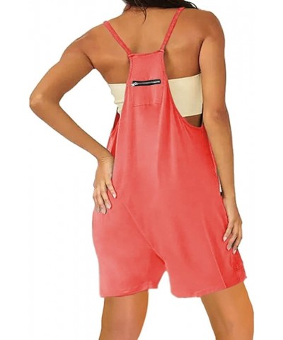 Women's 2024 Summer Rompers Sleeveless Casual Loose Short Overalls Spaghetti Straps Shorts Jumpsuits with Pockets Z1-red $10....