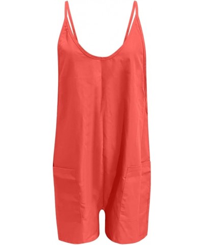 Women's 2024 Summer Rompers Sleeveless Casual Loose Short Overalls Spaghetti Straps Shorts Jumpsuits with Pockets Z1-red $10....