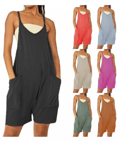 Women's 2024 Summer Rompers Sleeveless Casual Loose Short Overalls Spaghetti Straps Shorts Jumpsuits with Pockets Z1-red $10....