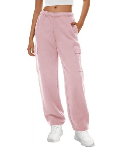 Womens Y2K Trousers Casual Baggy Elastic Waist Joggers Pants Athletic Lounge Cargo Sweatpants with Pockets C Pink $19.60 Pants