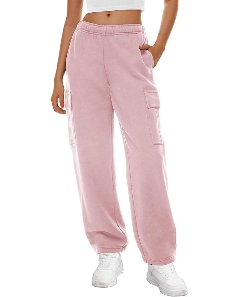 Womens Y2K Trousers Casual Baggy Elastic Waist Joggers Pants Athletic Lounge Cargo Sweatpants with Pockets C Pink $19.60 Pants