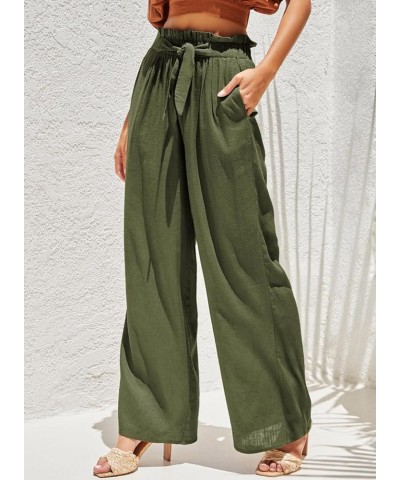 Casual Wide Leg Pants for Women Elastic High Waist Tie Solid Lounge Pants with Pockets Green $22.95 Pants