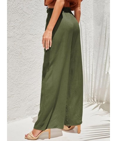 Casual Wide Leg Pants for Women Elastic High Waist Tie Solid Lounge Pants with Pockets Green $22.95 Pants