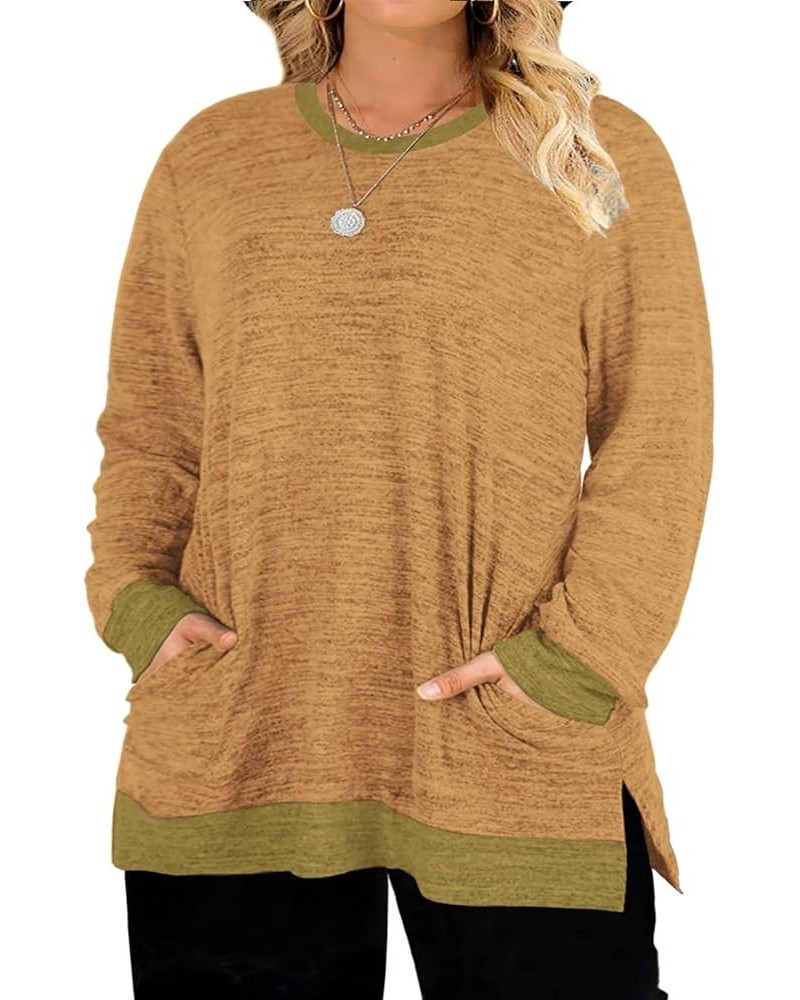 Womens-Plus-Size-Sweatshirts Long Sleeve Tops Side Split Tunics with Pockets Light Yellow $19.19 Tops