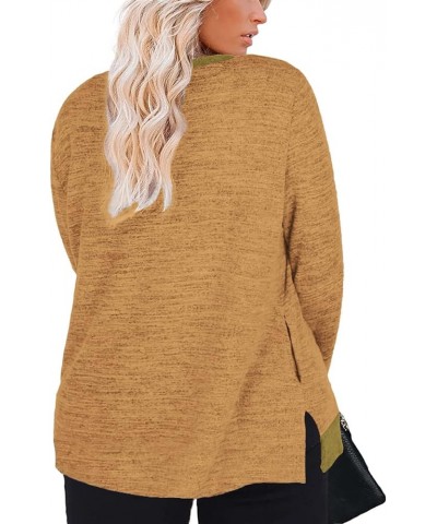 Womens-Plus-Size-Sweatshirts Long Sleeve Tops Side Split Tunics with Pockets Light Yellow $19.19 Tops