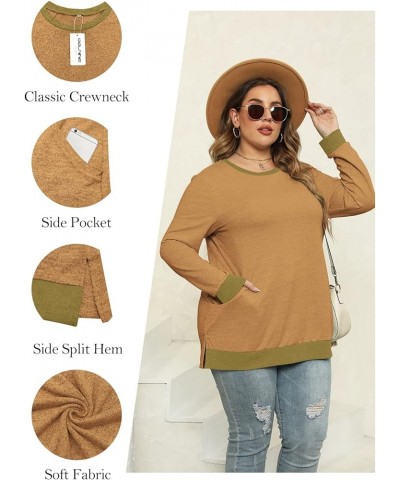 Womens-Plus-Size-Sweatshirts Long Sleeve Tops Side Split Tunics with Pockets Light Yellow $19.19 Tops