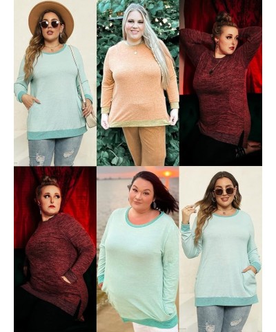 Womens-Plus-Size-Sweatshirts Long Sleeve Tops Side Split Tunics with Pockets Light Yellow $19.19 Tops