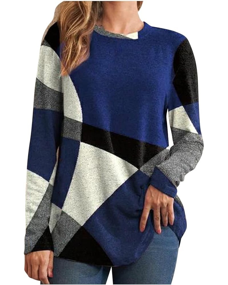 Womens Long Sleeve Tops Casual Crewneck Colorblock Shirt Lightweight Pullover Fashion Tunic Tops to Wear with Leggings A-blue...