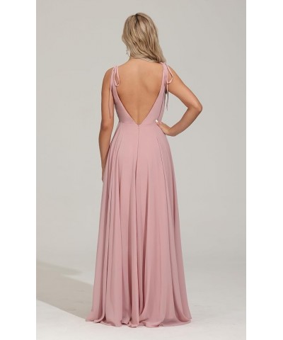 Bridesmaid Dresses Long Chiffon Formal Dress Open Back V Neck Evening Prom Gown for Women with Pockets Red $24.40 Dresses