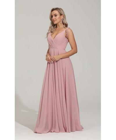 Bridesmaid Dresses Long Chiffon Formal Dress Open Back V Neck Evening Prom Gown for Women with Pockets Red $24.40 Dresses