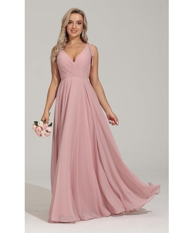 Bridesmaid Dresses Long Chiffon Formal Dress Open Back V Neck Evening Prom Gown for Women with Pockets Red $24.40 Dresses