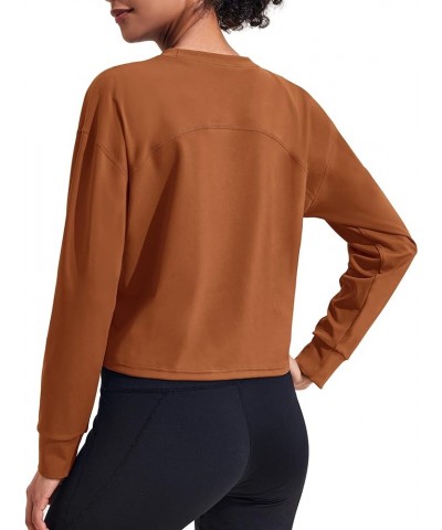 Women's Workout Crop Tops Long Sleeve Yoga Shirts Casual Athletic Running T-Shirts Gym Training Top Brown $10.00 Activewear