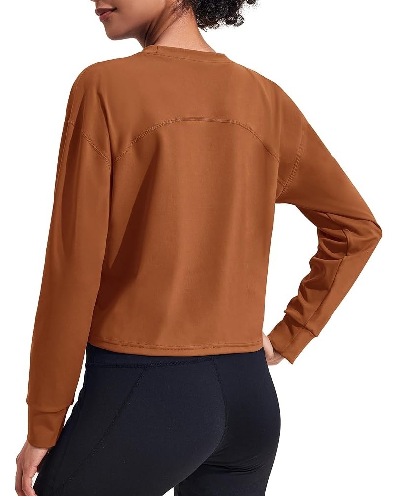 Women's Workout Crop Tops Long Sleeve Yoga Shirts Casual Athletic Running T-Shirts Gym Training Top Brown $10.00 Activewear