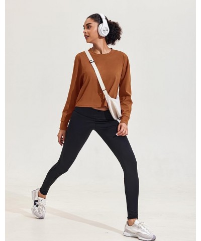 Women's Workout Crop Tops Long Sleeve Yoga Shirts Casual Athletic Running T-Shirts Gym Training Top Brown $10.00 Activewear