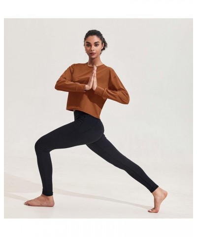 Women's Workout Crop Tops Long Sleeve Yoga Shirts Casual Athletic Running T-Shirts Gym Training Top Brown $10.00 Activewear