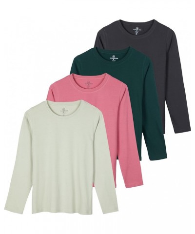 4 Pack: Women's Cotton Classic-Fit Long-Sleeve Crewneck T-Shirt (Available in Plus Size) plus-size Set 4 $18.24 T-Shirts