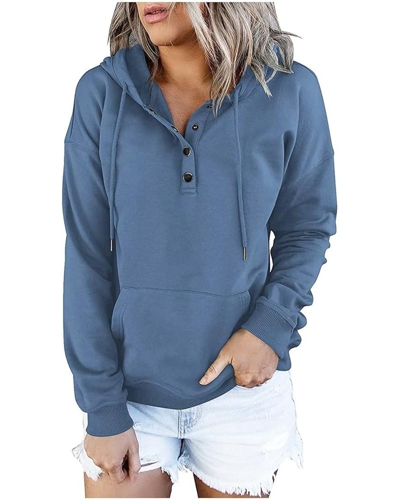 Hoodies For Women,2023 Casual Long Sleeve Drawstring Sweatshirt Lightweight Button Down Loose Fit Pullover C-blue $9.15 Activ...