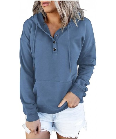 Hoodies For Women,2023 Casual Long Sleeve Drawstring Sweatshirt Lightweight Button Down Loose Fit Pullover C-blue $9.15 Activ...