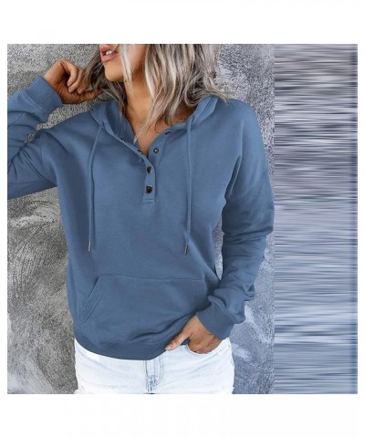 Hoodies For Women,2023 Casual Long Sleeve Drawstring Sweatshirt Lightweight Button Down Loose Fit Pullover C-blue $9.15 Activ...