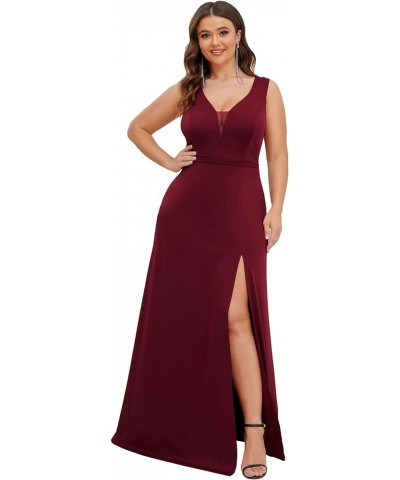 Women's Plus Size A-line V-Neck Sleeveless Empire Waist Simple Formal Dress 00038-DM Burgundy $16.19 Dresses