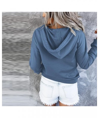 Hoodies For Women,2023 Casual Long Sleeve Drawstring Sweatshirt Lightweight Button Down Loose Fit Pullover C-blue $9.15 Activ...