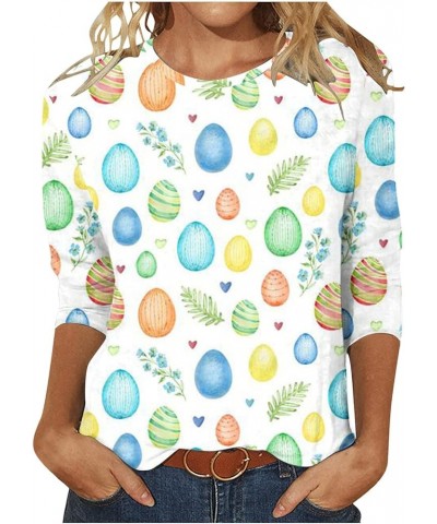 Happy Easter Shirt for Women 3/4 Sleeve Round Neck T Shirts Cute Graphic Tees Loose Holiday Tops 2024 Summer Top 6✌white $6.5...