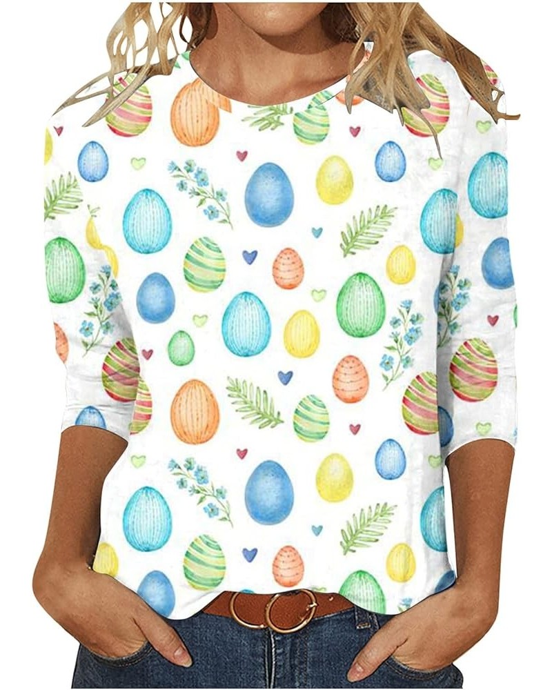 Happy Easter Shirt for Women 3/4 Sleeve Round Neck T Shirts Cute Graphic Tees Loose Holiday Tops 2024 Summer Top 6✌white $6.5...